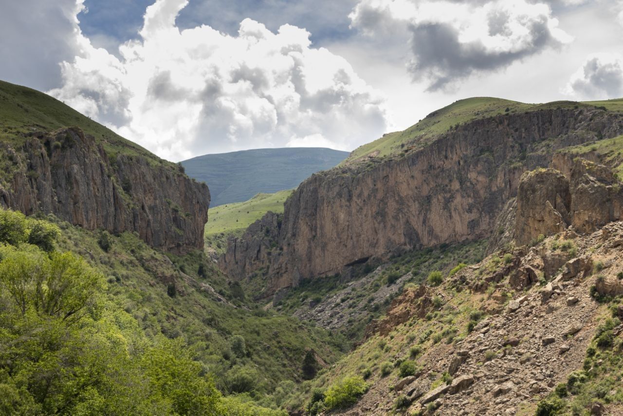 Zipline traverse across a mountain gorge in Armenia